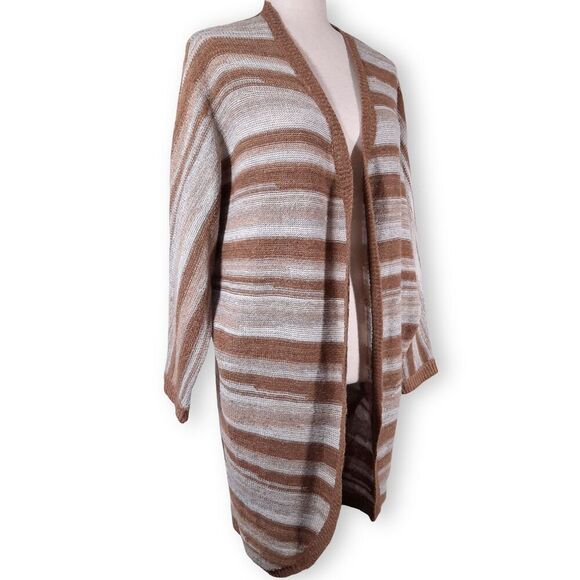 Very J Long Kimono Cardigan Size Medium Open Front Southwest Stripes Neutrals - Picture 1 of 11